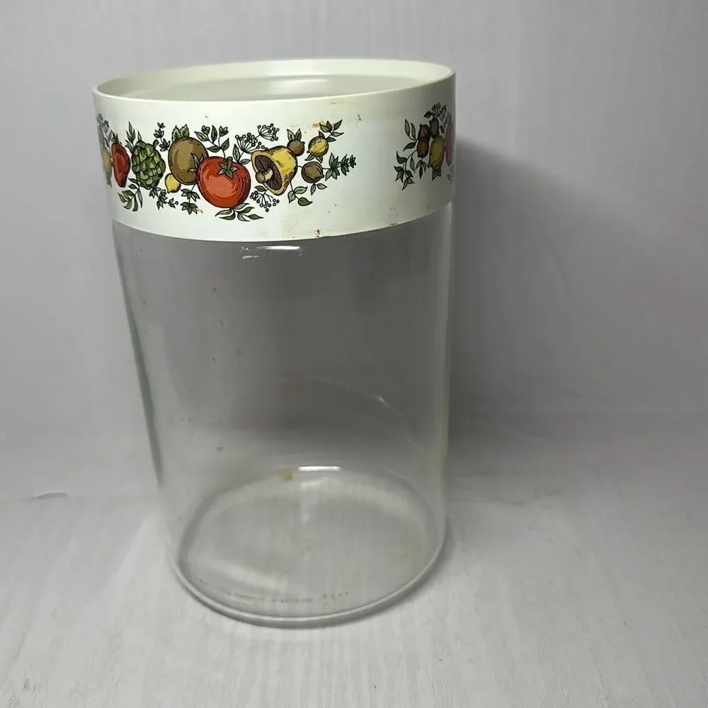 Vintage Pyrex Corning Ware Spice Of Life Stackable Glass Canister & Lid‎ 7.5”